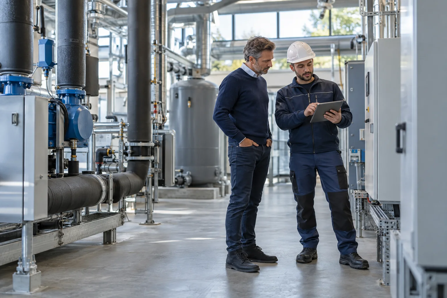 Site manager en onderhoudsspecialist stemmen werkzaamheden af